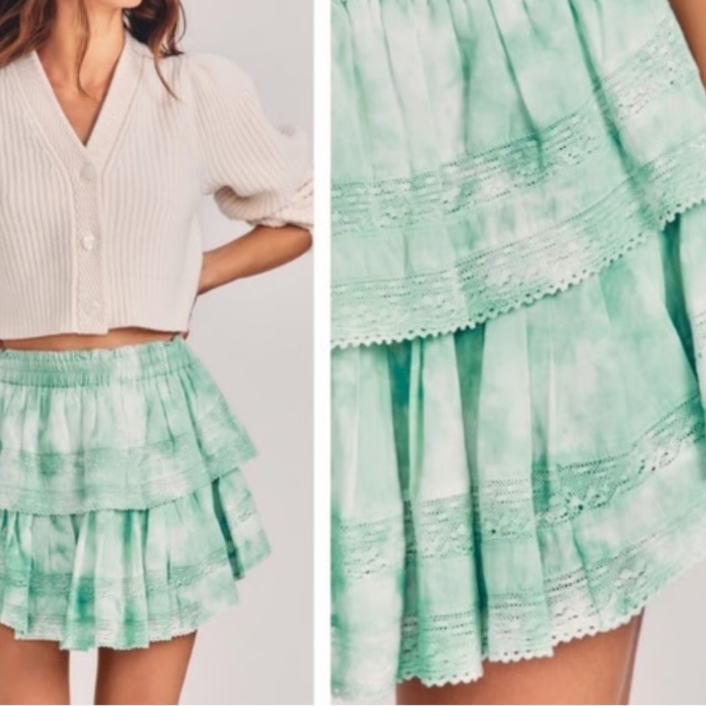 LoveShackFancy Mint Green Tiered Mini Skirt